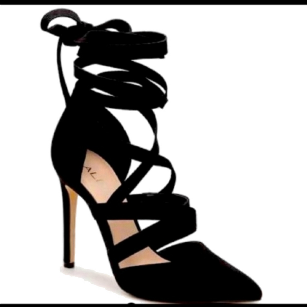 ALDO "UNELILIAN" Womans' Black Suede Stiletto Heels Lace Up Sexy Size 7.5 - Picture 1 of 7